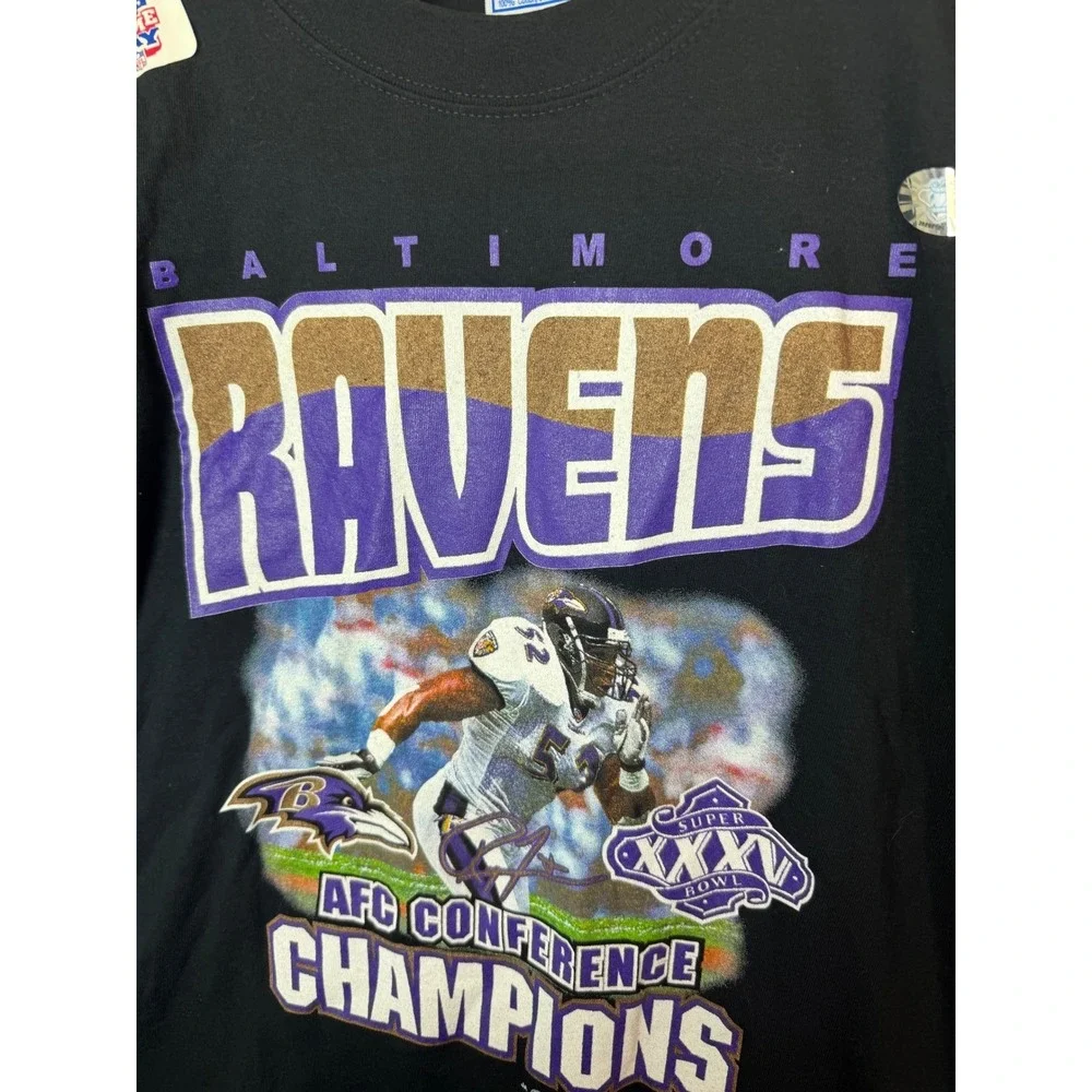 Vintage Baltimore Ravens T-Shirt Mens Black NFL Football AFC Champions Ray Lewis